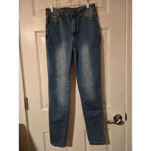 Kunmi Womens Size M Blue Wash‎ Denim Jean Pants Button Fly Stretch Fit